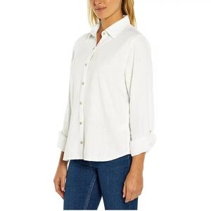 White Linen Blend Coastal Feel Quiet Luxury Button Down Shirt size L